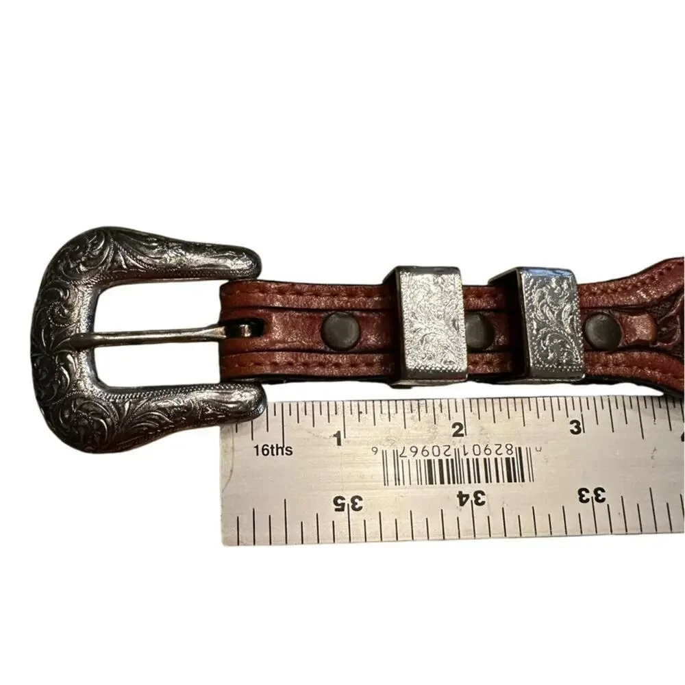 Nocona Boots Mens Size 30 Brown Leather Western Belt with Silver Buckle